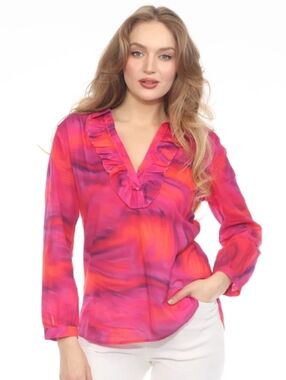 JOHNNY WAS Workshop Alise Ruffle Boho Tunic Top In Alise Print Size Small